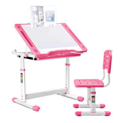 Комплект Kinderzen Arlekino парта + стул + выдвижной ящик + накладка на стол + подставка для книг розовый