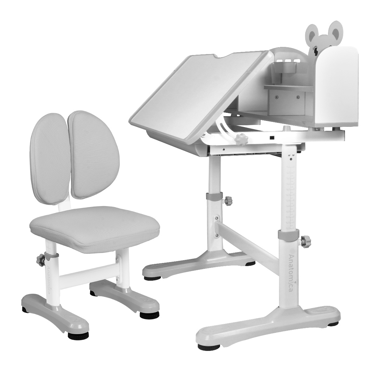 Комплект Anatomica Umka XL парта + стул + надстройка + выдвижной ящик + подставка для книг белый/серый Комплект Anatomica Umka XL парта + стул + надстройка + выдвижной ящик + подставка для книг белый/серый