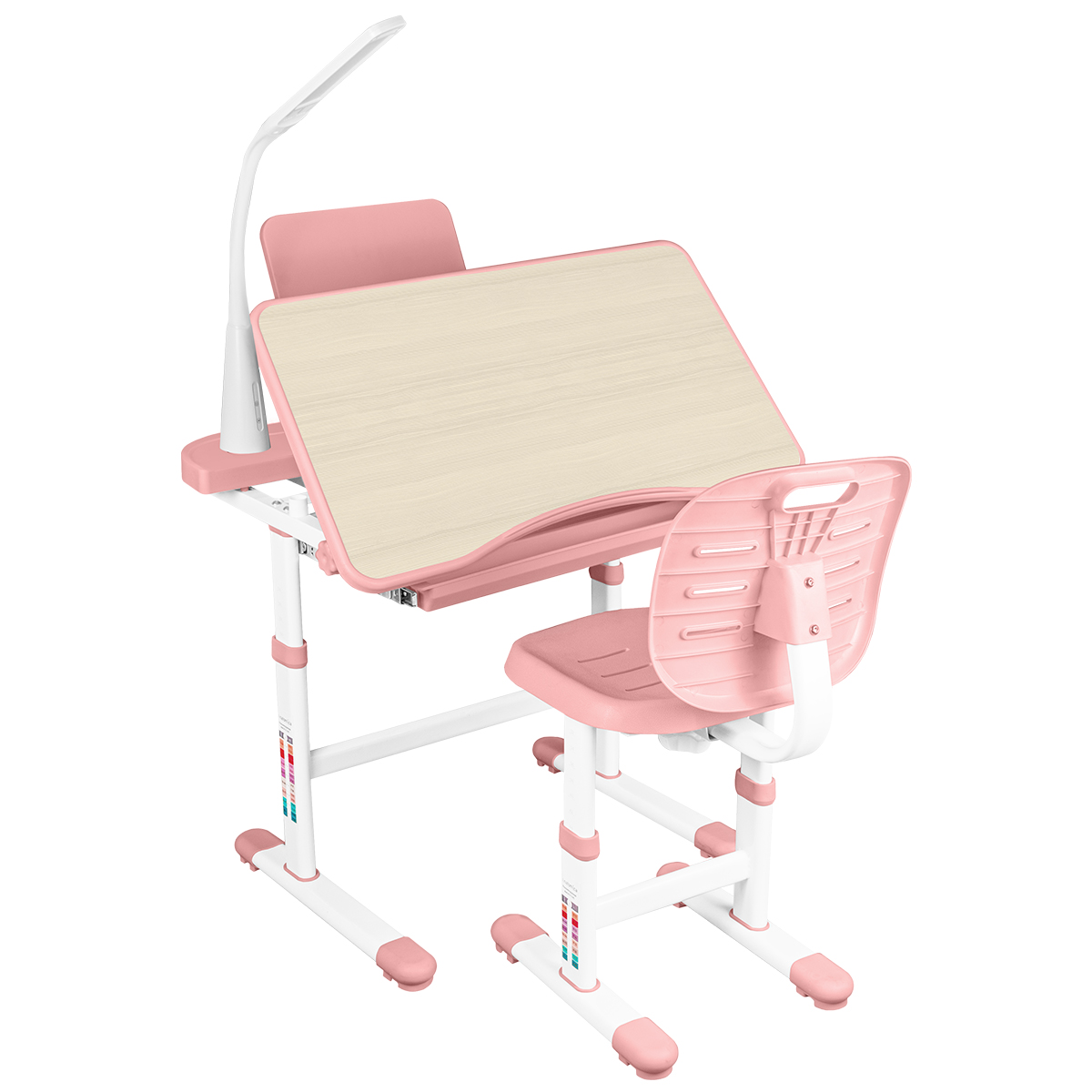Комплект Anatomica Ara парта + стул + светильник + подставка для книг + выдвижной органайзер клен/розовый