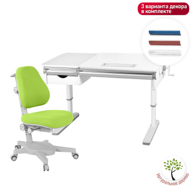 Комплект Kinderzen Wunderkind Multicolor Lite парта + кресло + ящик + органайзер cерый/голубой/розовый c креслом Armata зеленый