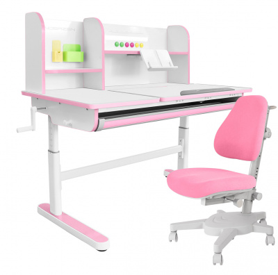 Комплект Kinderzen Gaudi Plus парта + кресло белый/розовый c розовым креслом Anatomica Armata Комплект Kinderzen Gaudi Plus парта + кресло белый/розовый c розовым креслом Anatomica Armata