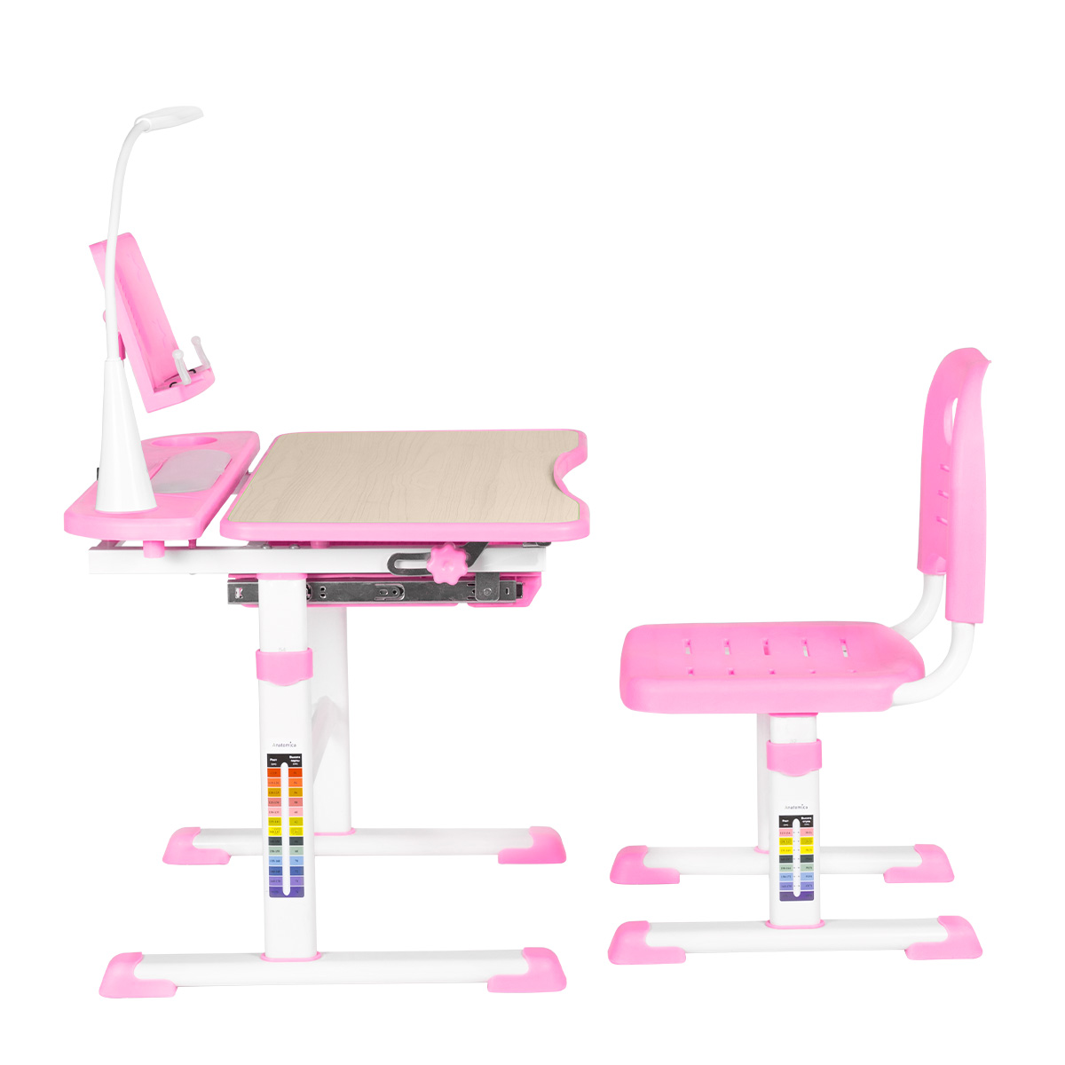 Комплект Anatomica Avgusta парта + стул + выдвижной ящик + светильник + подставка клен/розовый Комплект Anatomica Avgusta парта + стул + выдвижной ящик + светильник + подставка клен/розовый