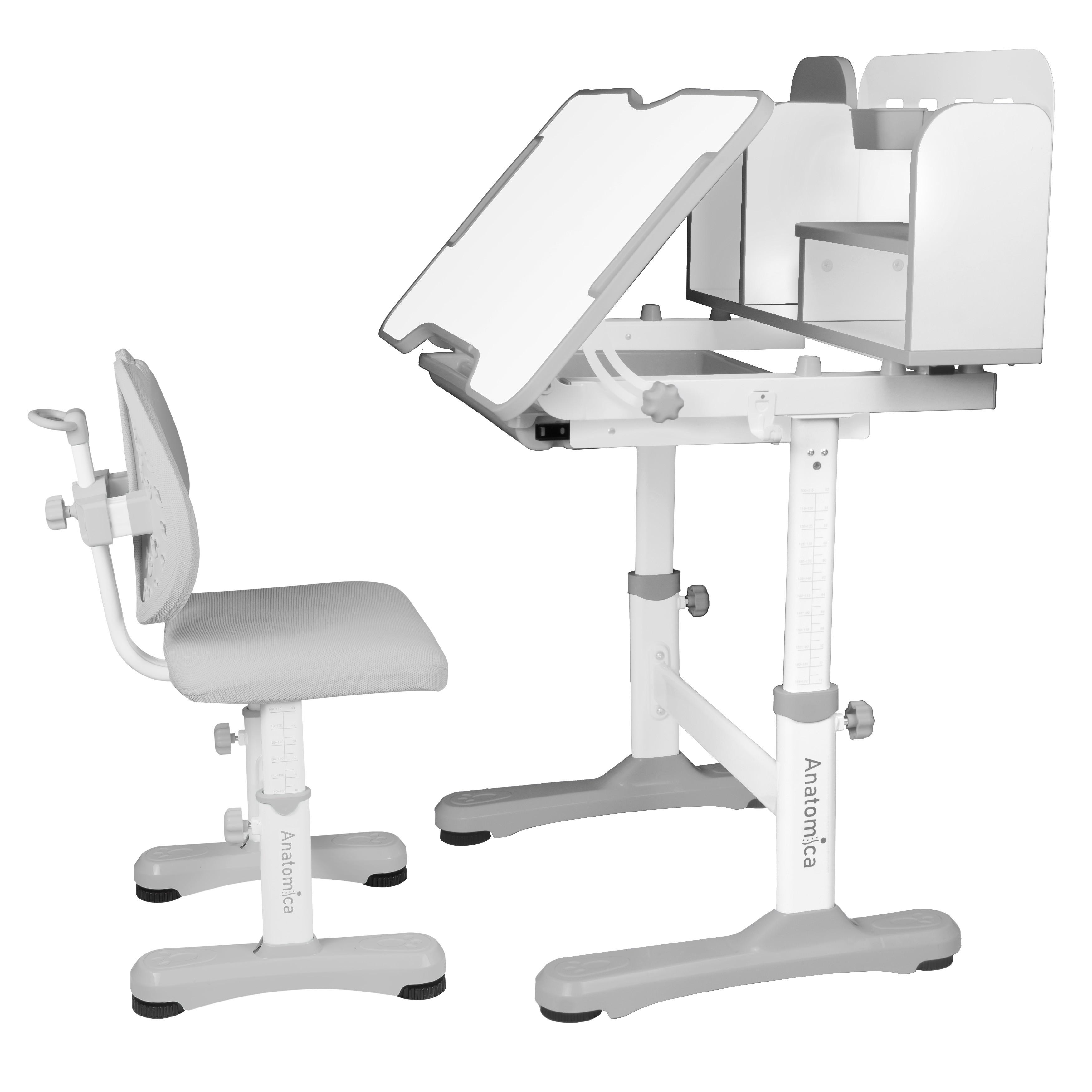 Комплект Anatomica Umka парта + стул + надстройка + выдвижной ящик + подставка для книг белый/серый Комплект Anatomica Umka парта + стул + надстройка + выдвижной ящик + подставка для книг белый/серый