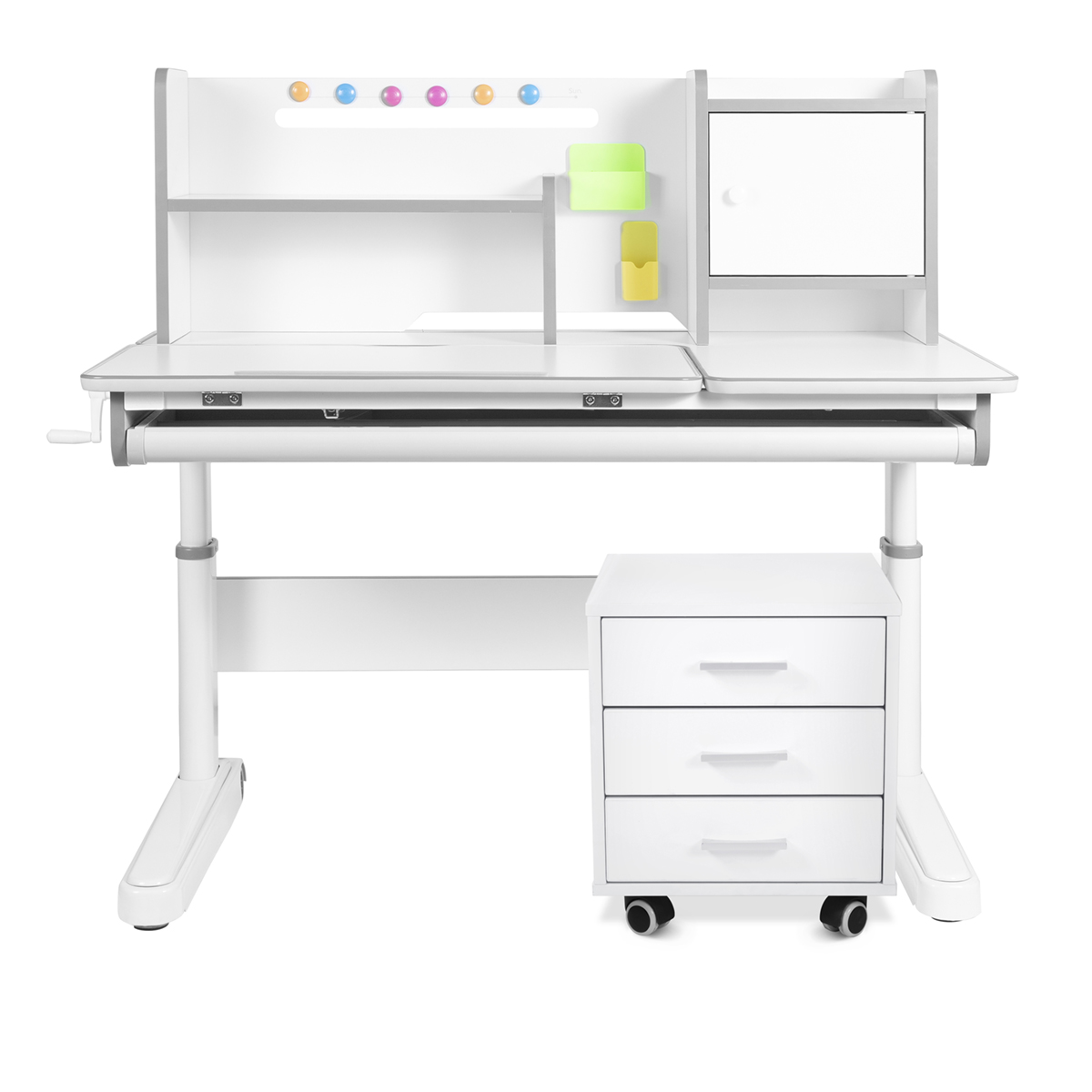 Комплект Anatomica Premium Granda Plus парта + кресло + тумба + надстройка + органайзер белый/серый с серым креслом Armata