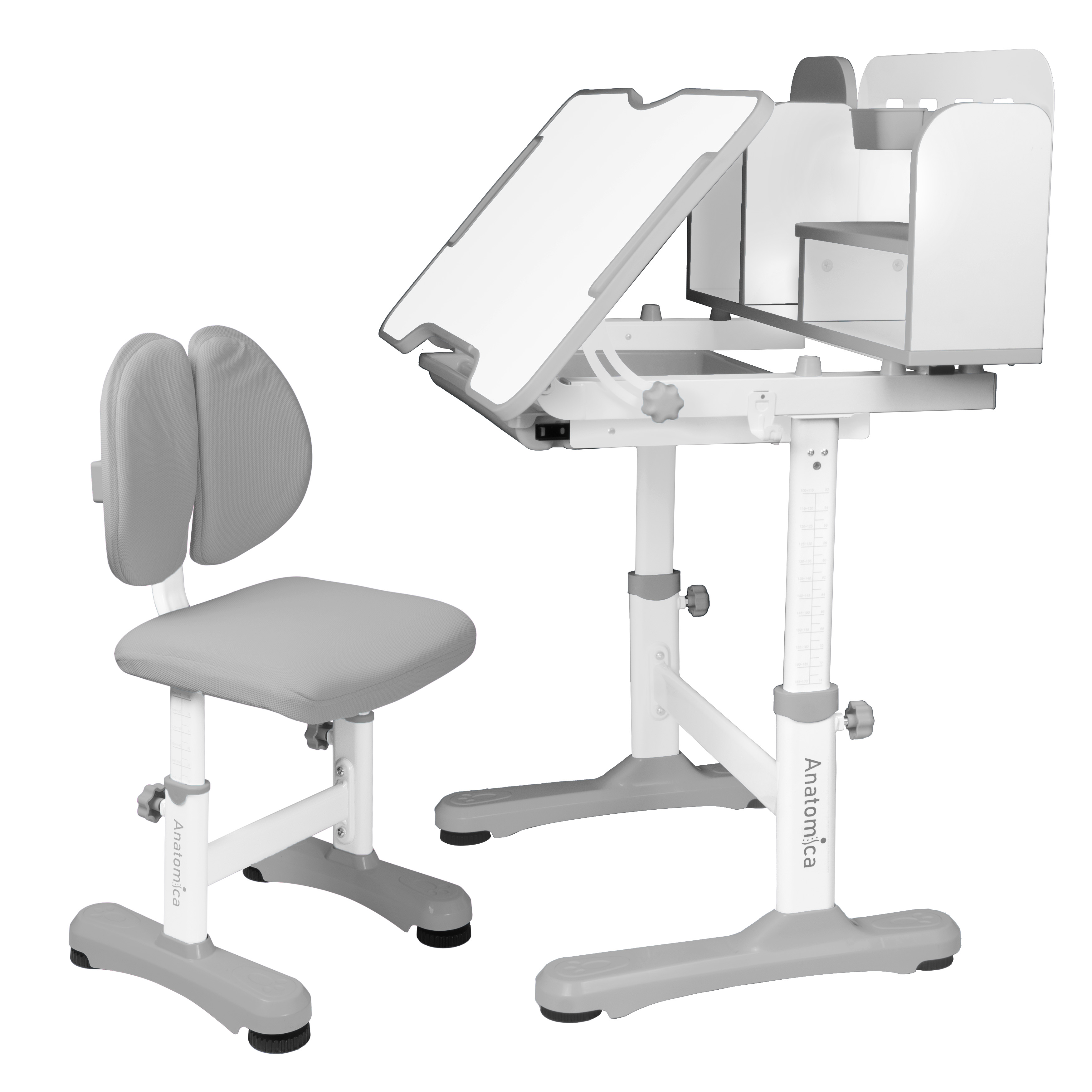 Комплект Anatomica Umka парта + стул + надстройка + выдвижной ящик + подставка для книг белый/серый Комплект Anatomica Umka парта + стул + надстройка + выдвижной ящик + подставка для книг белый/серый