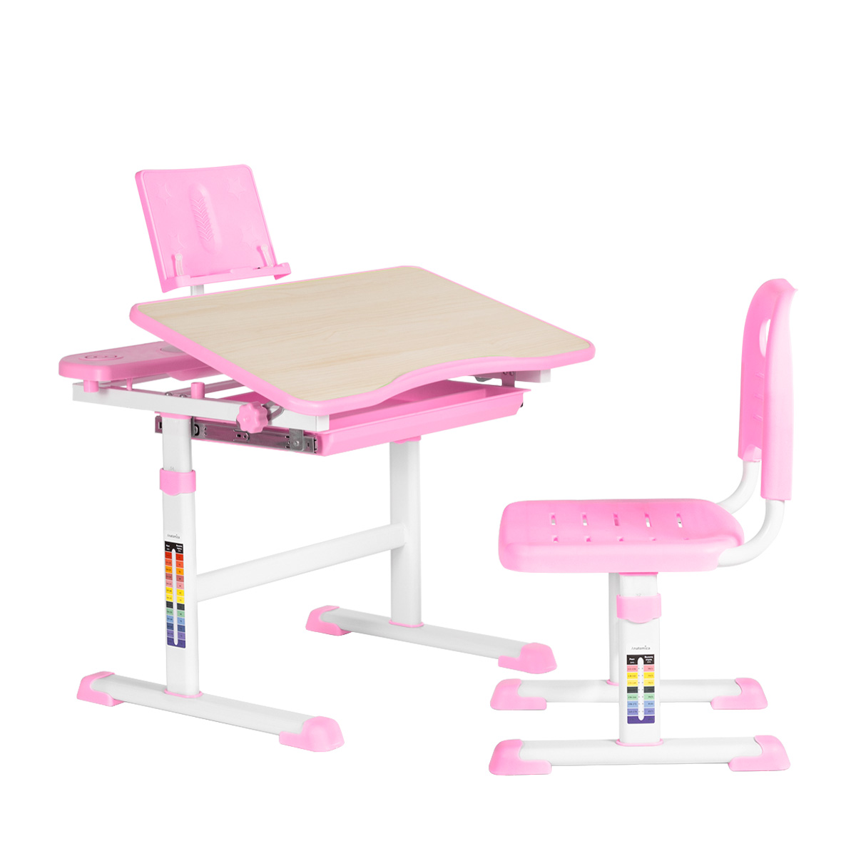 Комплект Anatomica Avgusta парта + стул + выдвижной ящик + подставка клен/розовый Комплект Anatomica Avgusta парта + стул + выдвижной ящик + подставка клен/розовый