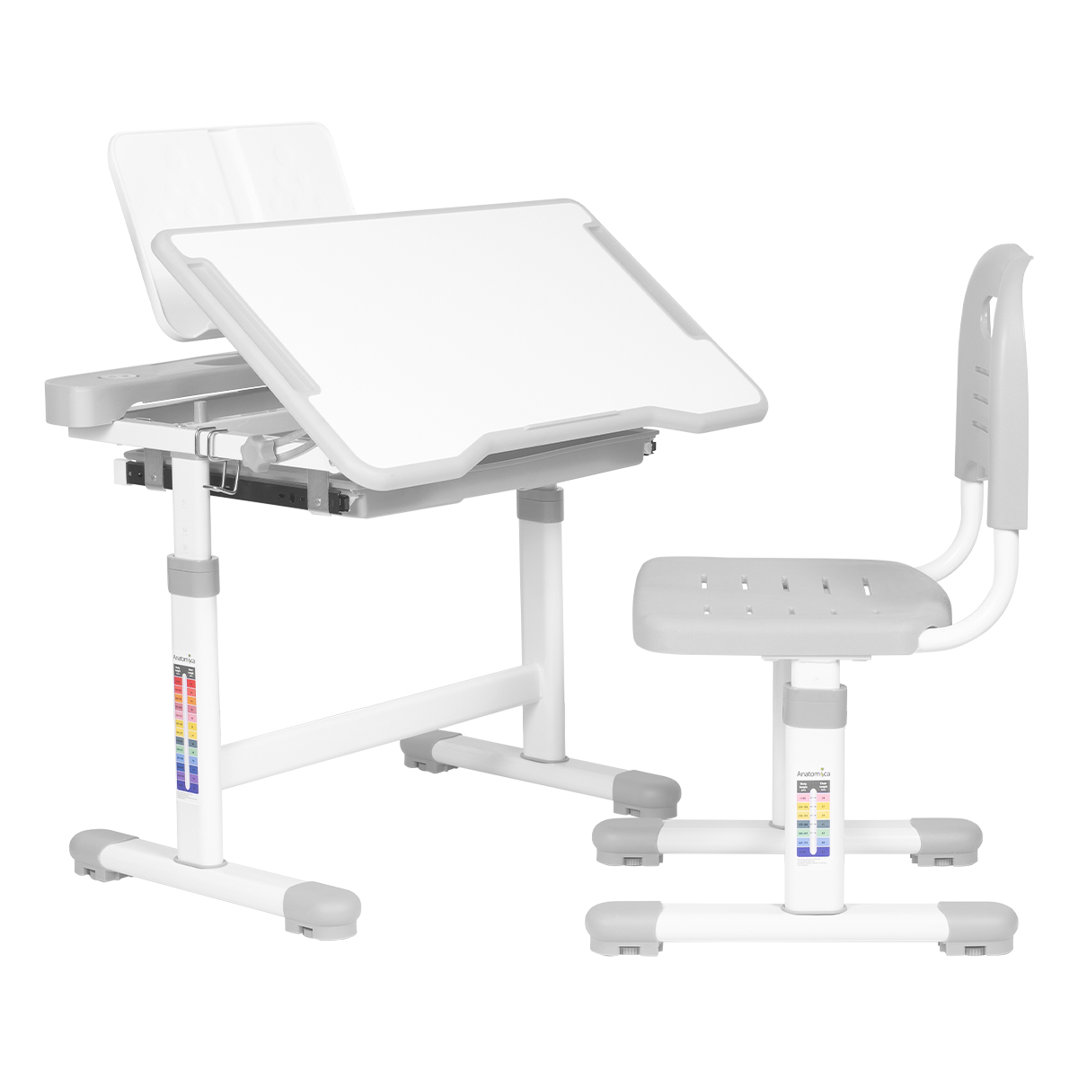 Комплект Anatomica Vitera парта + стул + выдвижной ящик + подставка белый/серый Комплект Anatomica Vitera парта + стул + выдвижной ящик + подставка белый/серый