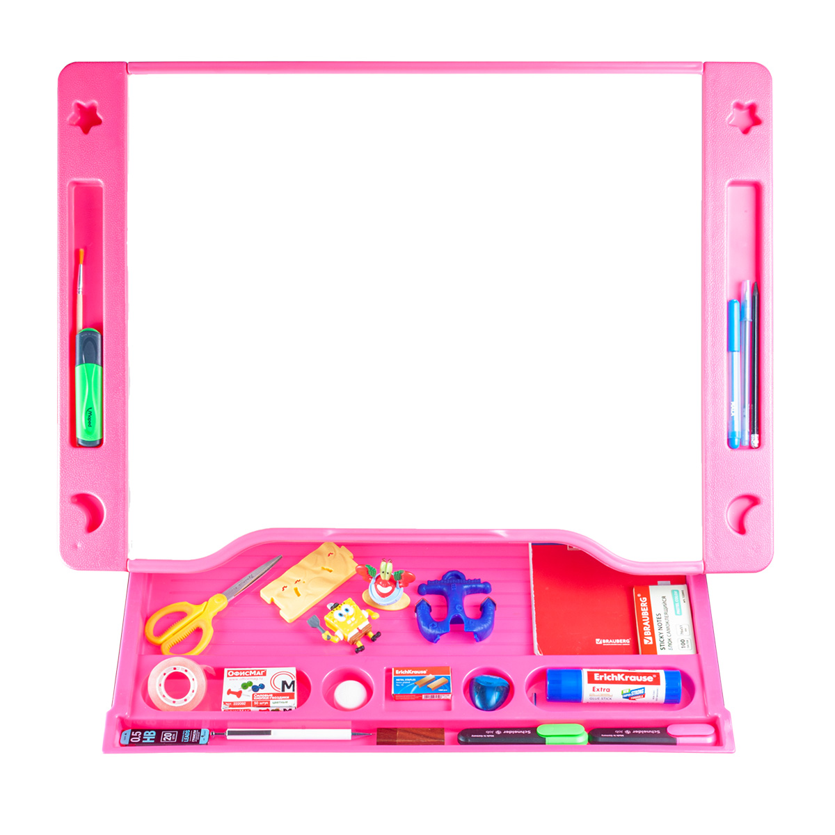 Комплект Kinderzen Arlekino парта + стул + выдвижной ящик + накладка на стол + подставка для книг розовый