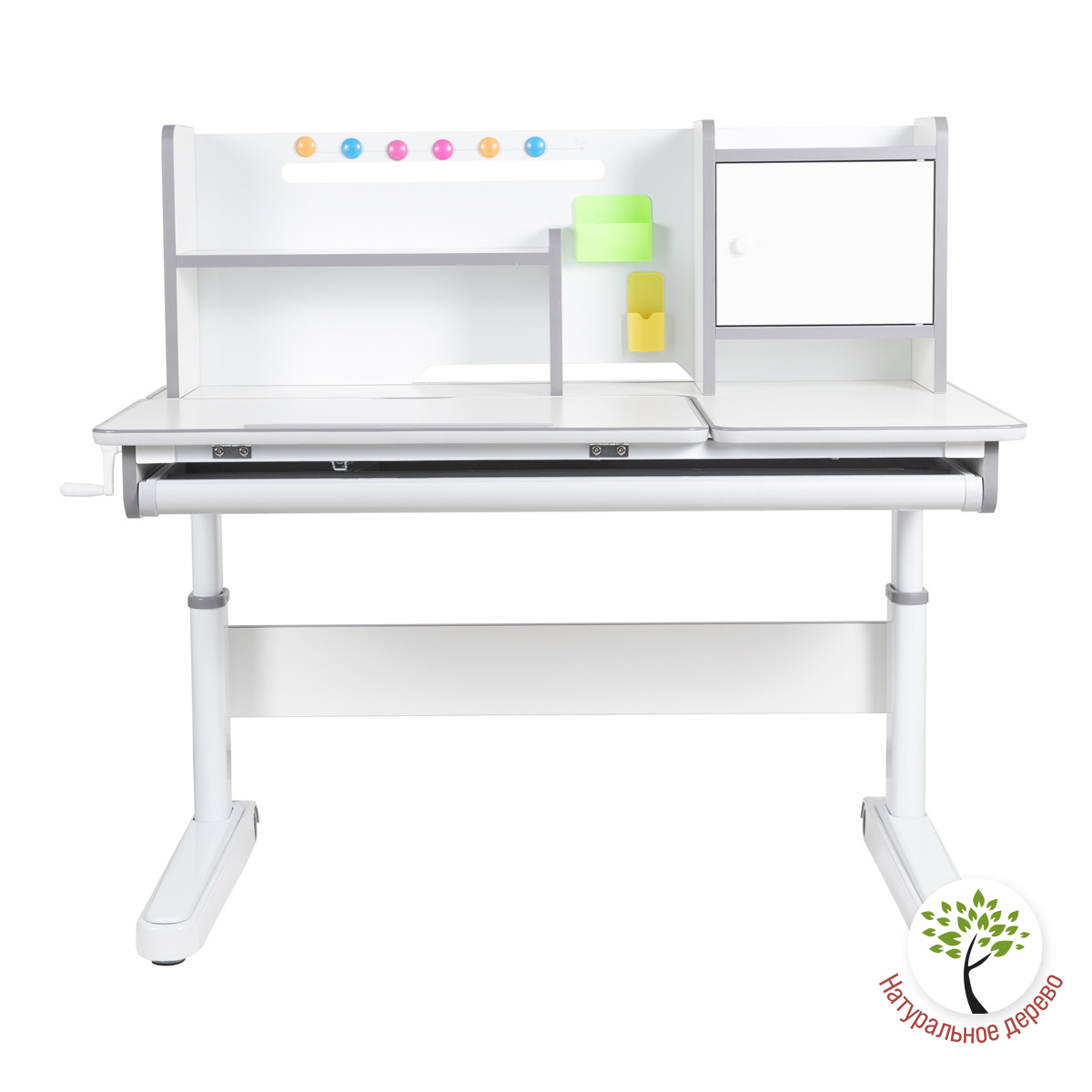 Комплект Anatomica Premium Granda Plus парта + кресло + тумба + надстройка + органайзер белый/серый с серым креслом Armata