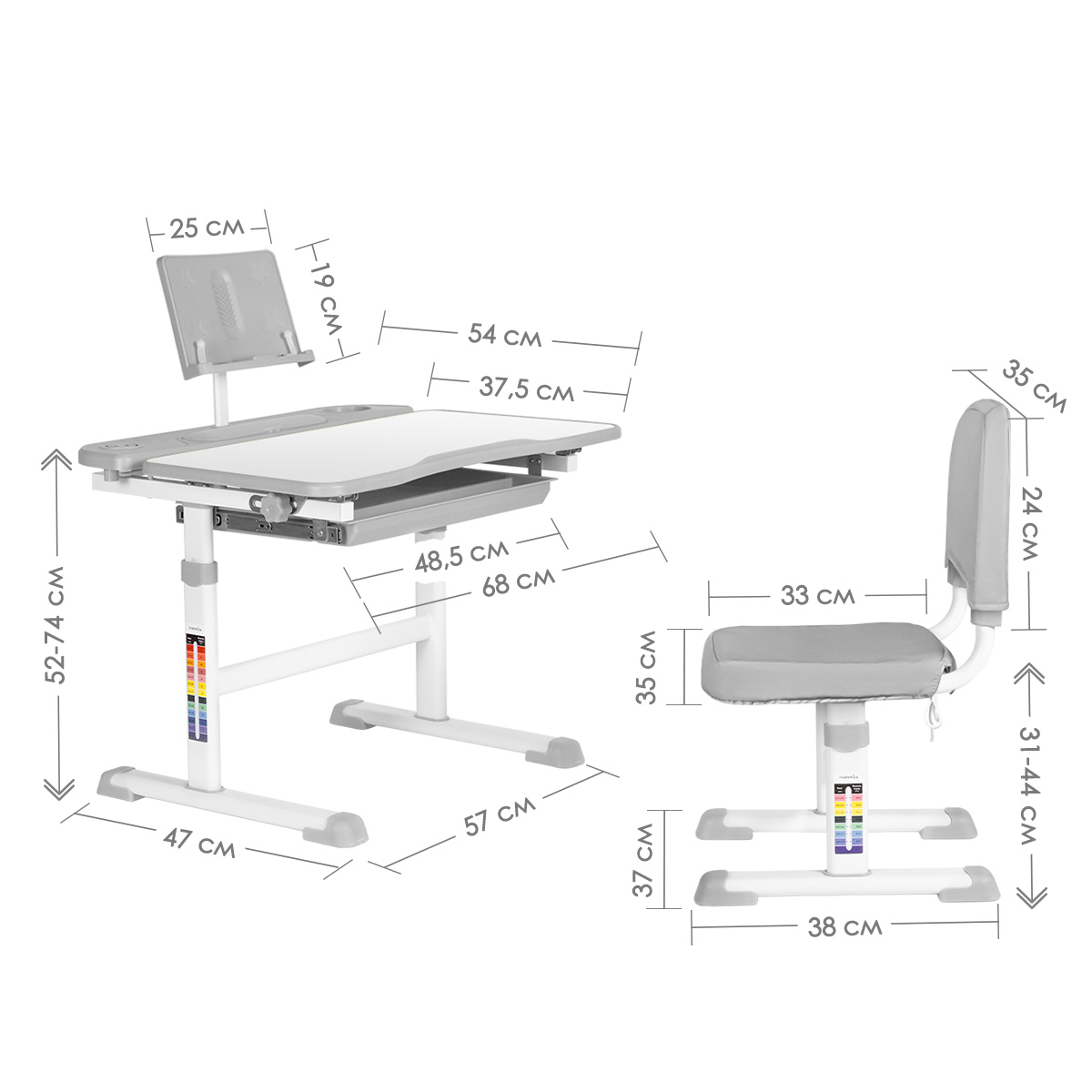 Комплект Anatomica Avgusta Comfort парта + стул + выдвижной ящик + подставка белый/серый Комплект Anatomica Avgusta Comfort парта + стул + выдвижной ящик + подставка белый/серый