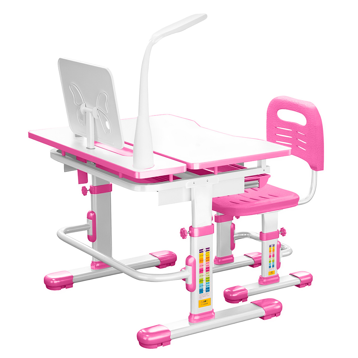 Комплект Anatomica Amata парта + стул + выдвижной ящик + подставка + светильник белый/розовый Комплект Anatomica Amata парта + стул + выдвижной ящик + подставка + светильник белый/розовый