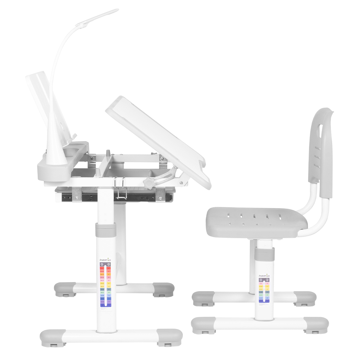 Комплект Anatomica Vitera парта + стул + выдвижной ящик + подставка + светильник белый/серый Комплект Anatomica Vitera парта + стул + выдвижной ящик + подставка + светильник белый/серый