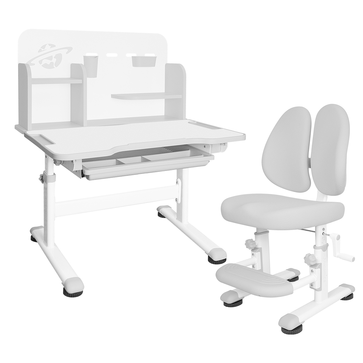 Комплект Anatomica Saturno парта + стул + надстройка + выдвижной ящик серый Комплект Anatomica Saturno парта + стул + надстройка + выдвижной ящик серый