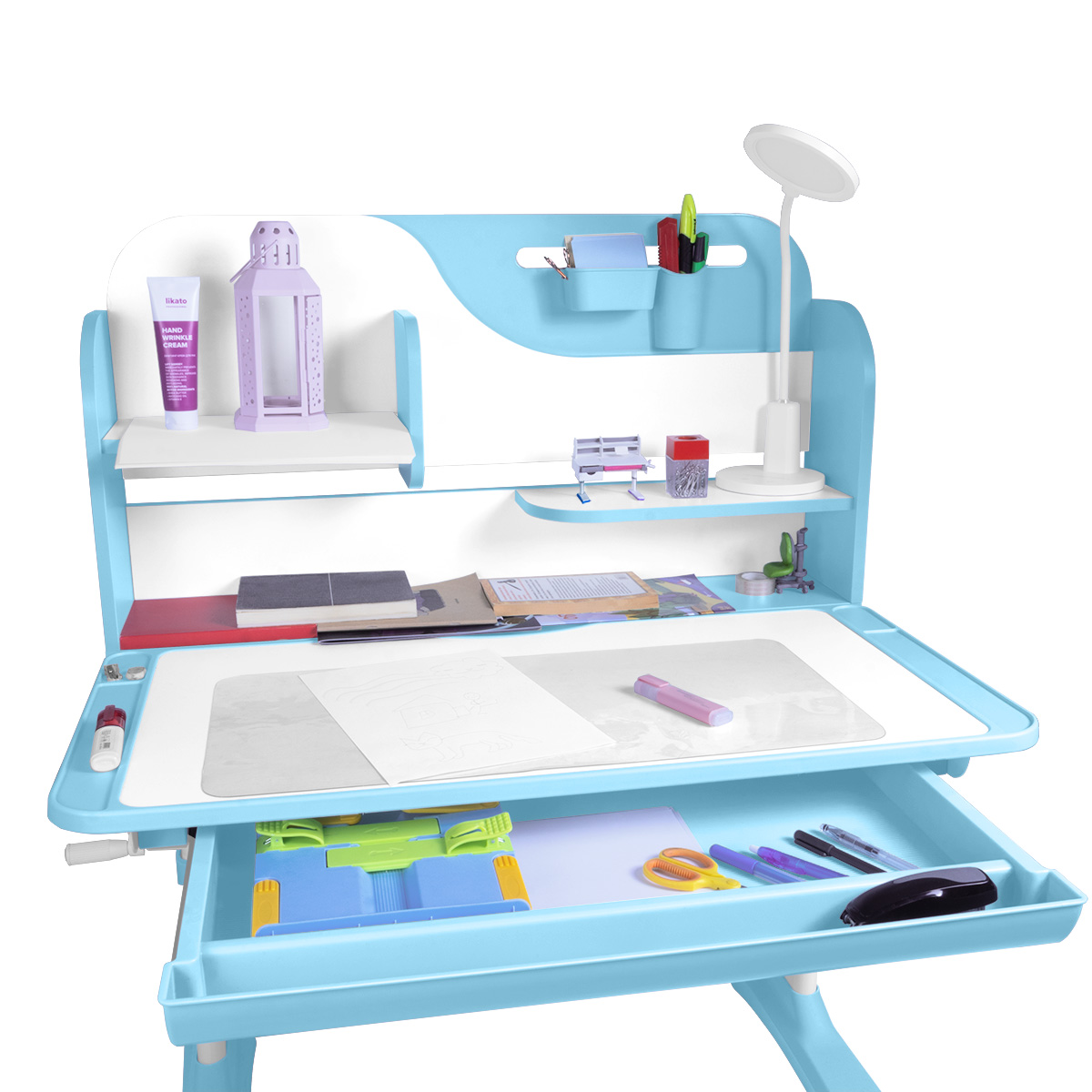 Комплект Anatomica Amadeo парта + стул + надстройка + выдвижной ящик голубой