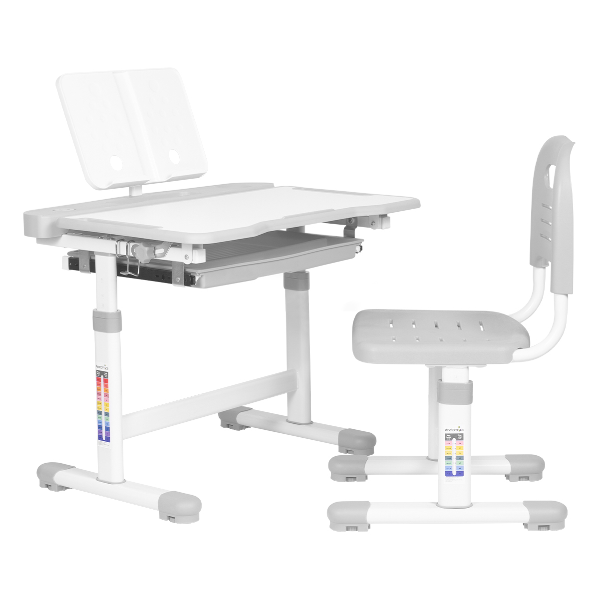 Комплект Anatomica Vitera парта + стул + выдвижной ящик + подставка белый/серый Комплект Anatomica Vitera парта + стул + выдвижной ящик + подставка белый/серый