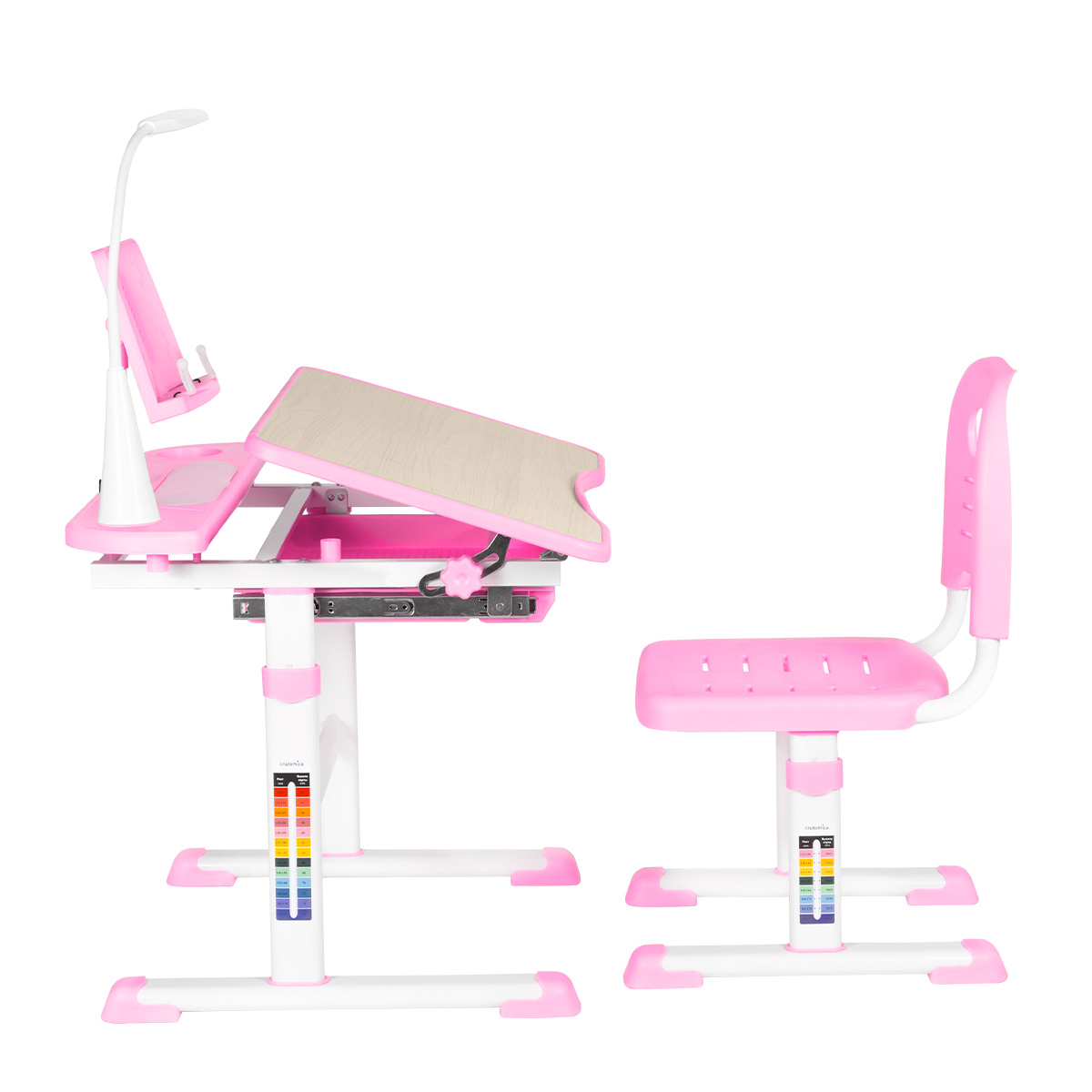 Комплект Anatomica Avgusta парта + стул + выдвижной ящик + светильник + подставка клен/розовый Комплект Anatomica Avgusta парта + стул + выдвижной ящик + светильник + подставка клен/розовый