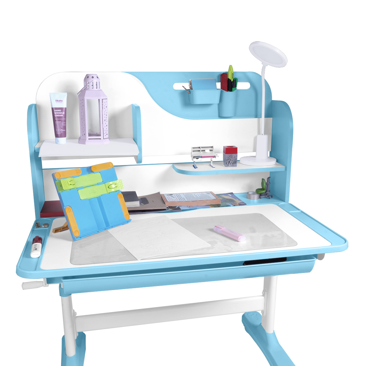 Комплект Anatomica Amadeo парта + стул + надстройка + выдвижной ящик голубой
