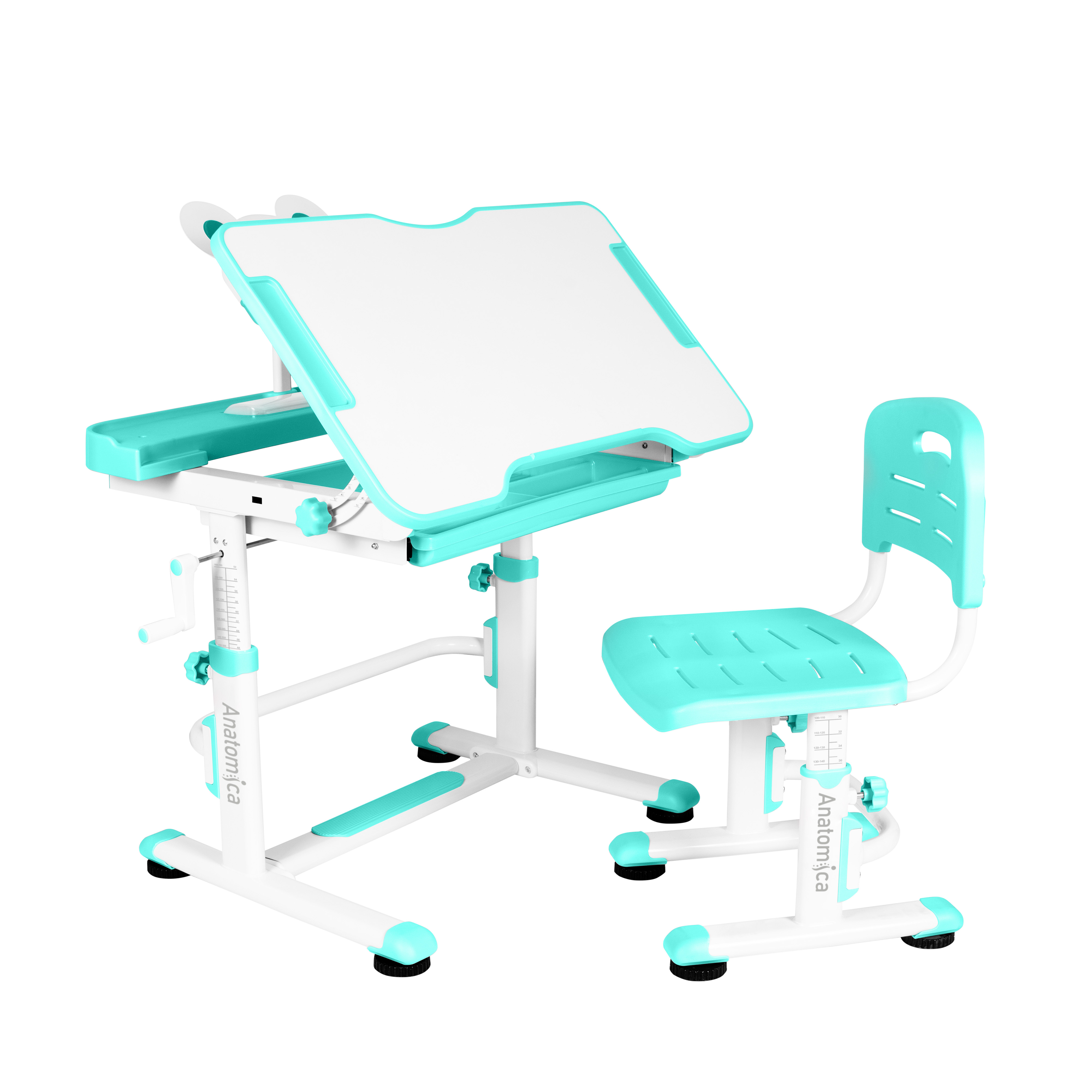 Комплект Anatomica Litra парта + стул + выдвижной ящик + подставка белый/зеленый Комплект Anatomica Litra парта + стул + выдвижной ящик + подставка белый/зеленый