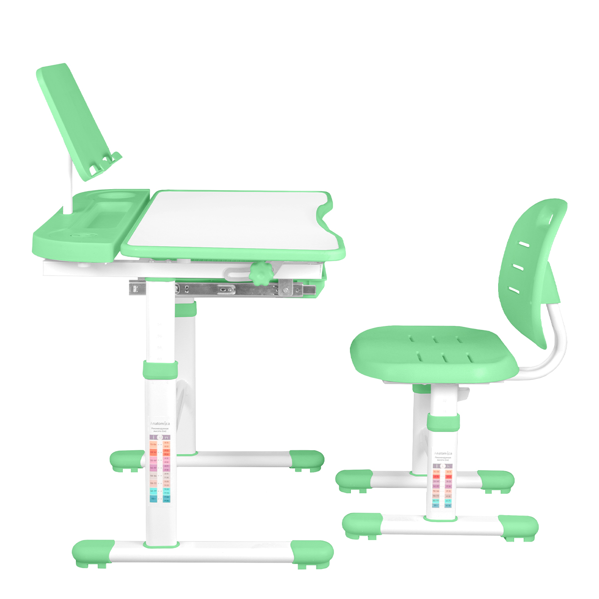 Комплект Anatomica Ara парта + стул + подставка для книг + выдвижной органайзер белый/зеленый Комплект Anatomica Ara парта + стул + подставка для книг + выдвижной органайзер белый/зеленый