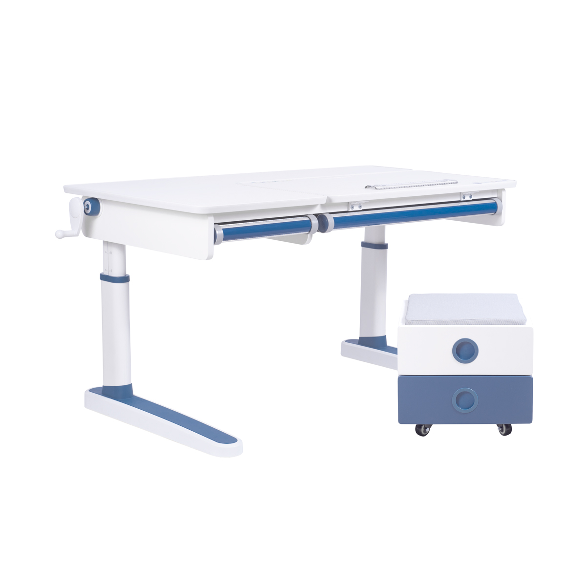 Комплект Kinderzen Antinori парта + кресло + подвесная тумба + органайзер + подставка для книг белый/голубой/голубой