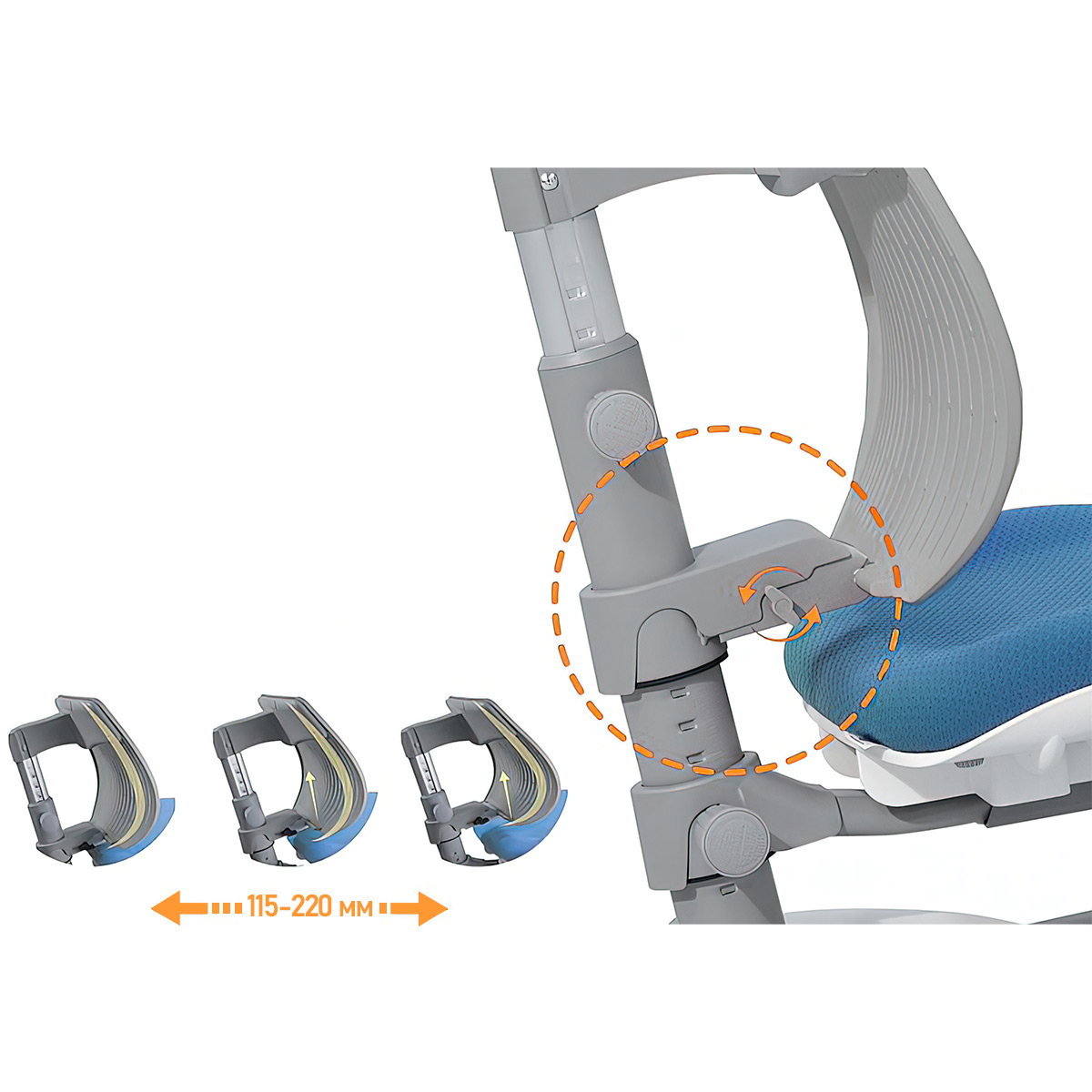 Комплект Kinderzen Antinori Pro парта + кресло + надстройка + подвесная тумба + органайзер + подставка для книг белый/голубой с голубым креслом Ergoback