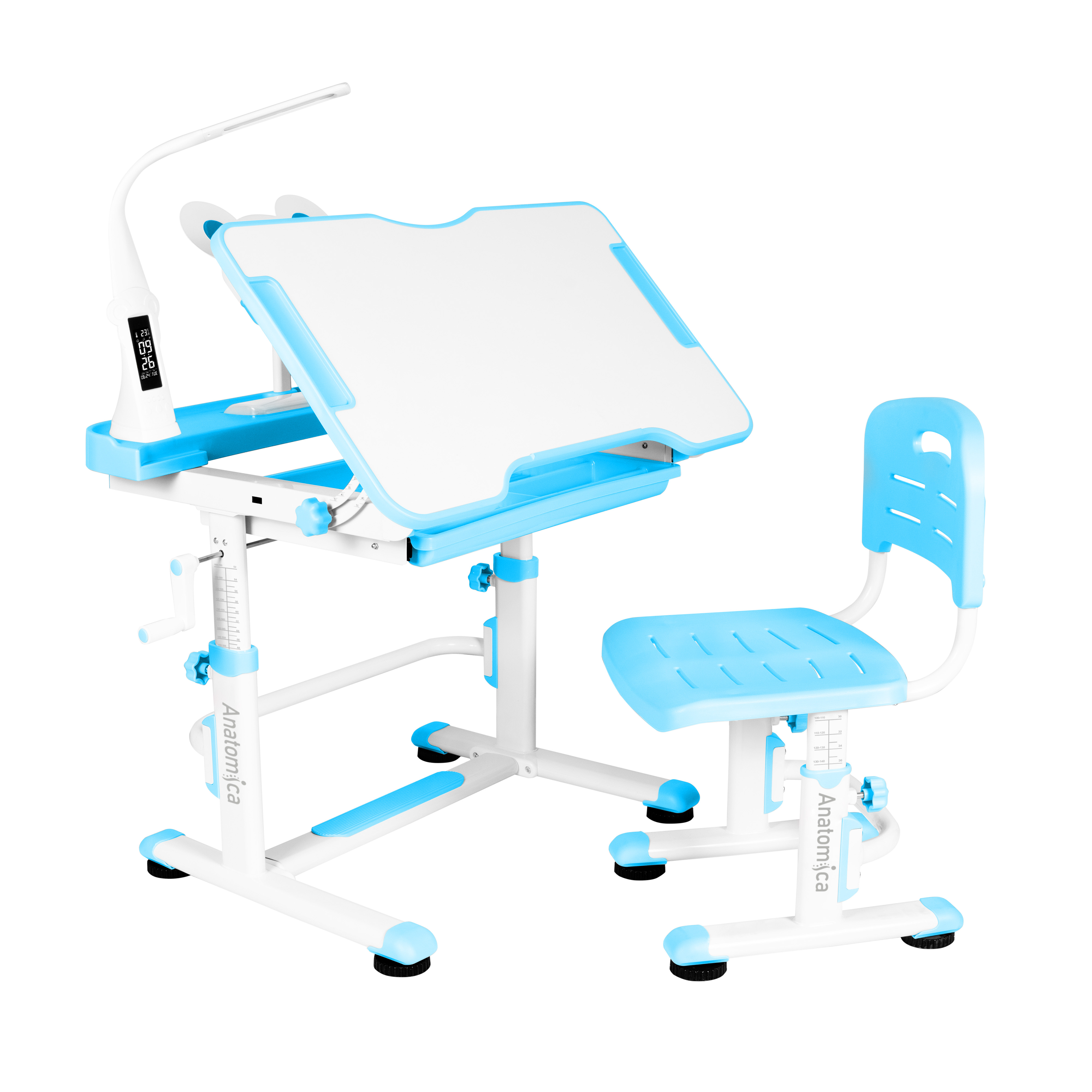 Комплект Anatomica Litra парта + стул + выдвижной ящик + подставка + светильник L4 белый/голубой с L4 Комплект Anatomica Litra парта + стул + выдвижной ящик + подставка + светильник L4 белый/голубой с L4