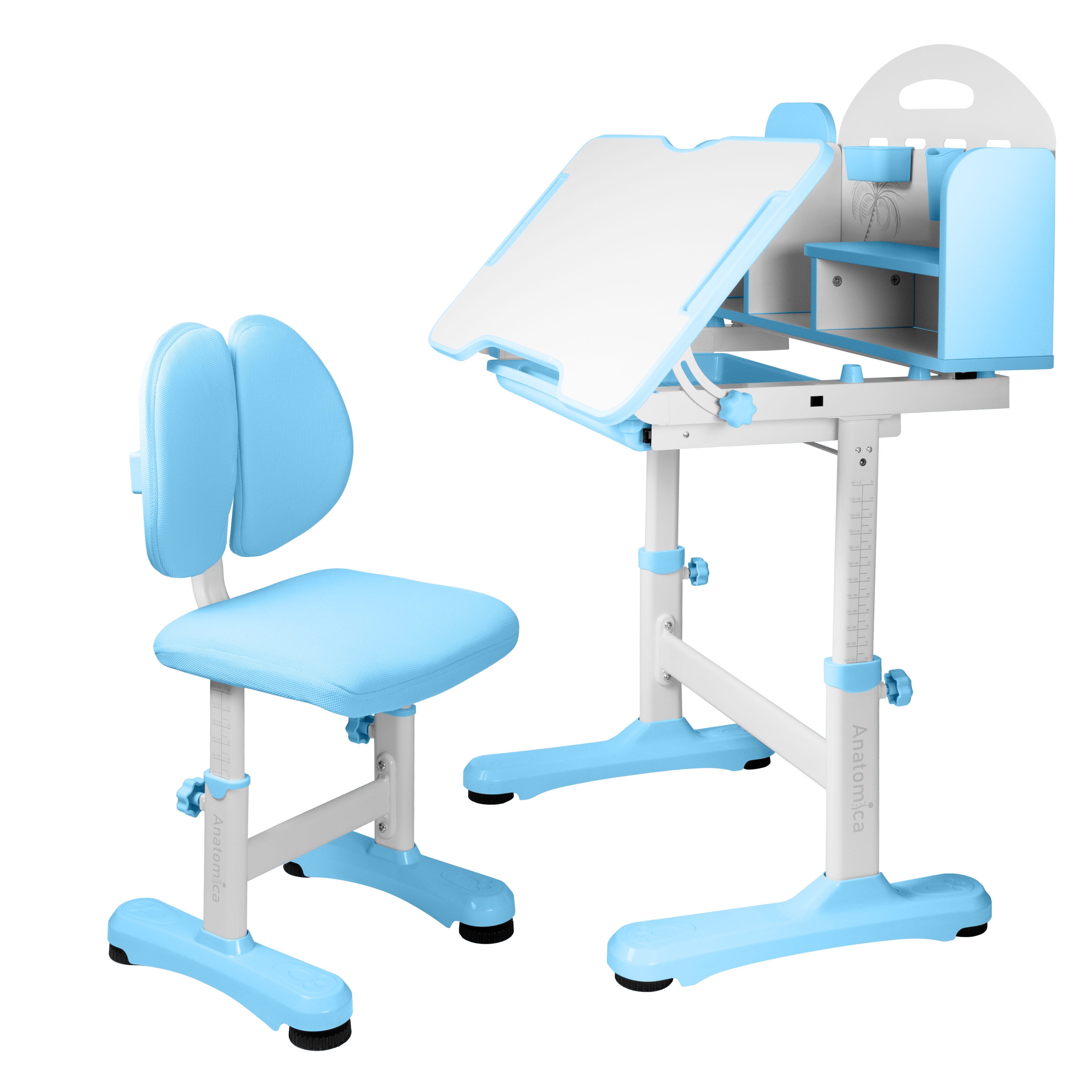 Комплект Anatomica Fiona парта + стул + надстройка + выдвижной ящик белый/голубой