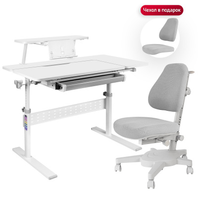 Комплект Anatomica Dunga парта + кресло + надстройка+ органайзер + подставка для книг белый/серый/серый