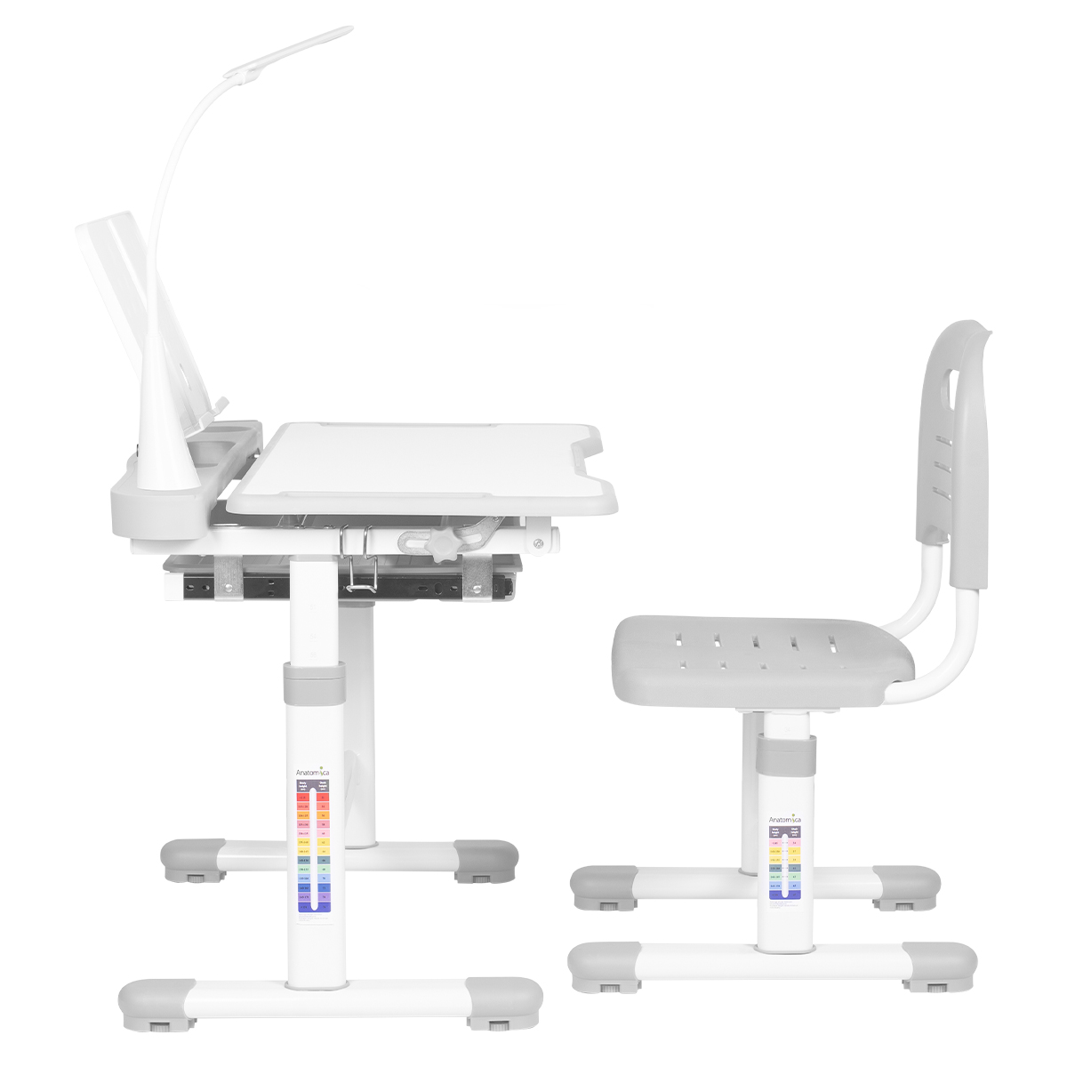 Комплект Anatomica Vitera парта + стул + выдвижной ящик + подставка + светильник белый/серый Комплект Anatomica Vitera парта + стул + выдвижной ящик + подставка + светильник белый/серый