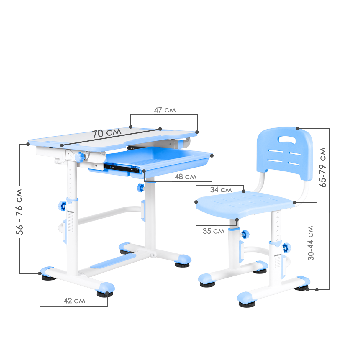 Комплект Anatomica Punto парта + стул + выдвижной ящик белый/голубой Комплект Anatomica Punto парта + стул + выдвижной ящик белый/голубой