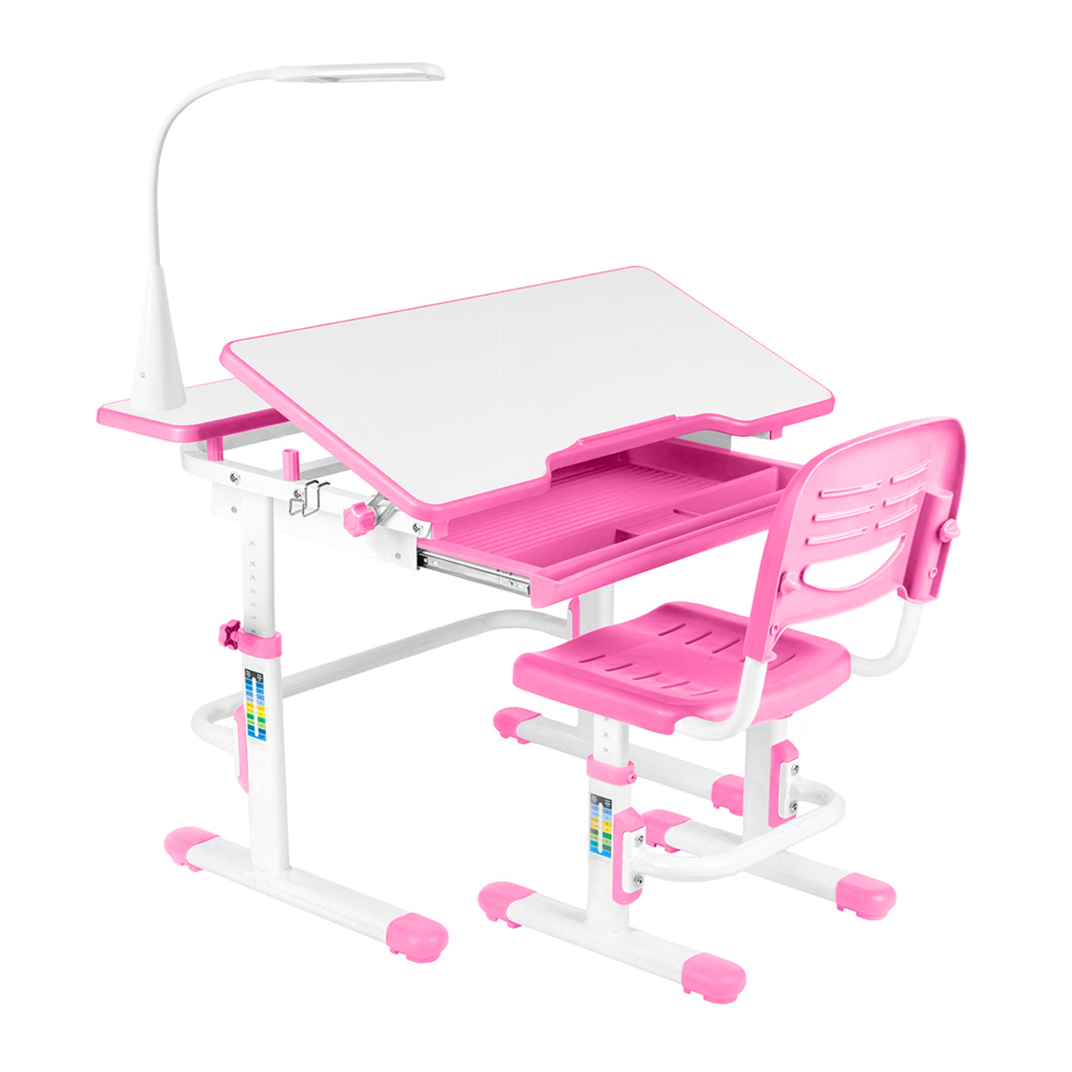 Комплект Anatomica Amata парта + стул + выдвижной ящик + подставка + светильник белый/розовый Комплект Anatomica Amata парта + стул + выдвижной ящик + подставка + светильник белый/розовый