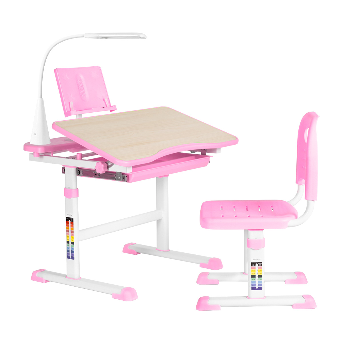 Комплект Anatomica Avgusta парта + стул + выдвижной ящик + светильник + подставка клен/розовый Комплект Anatomica Avgusta парта + стул + выдвижной ящик + светильник + подставка клен/розовый