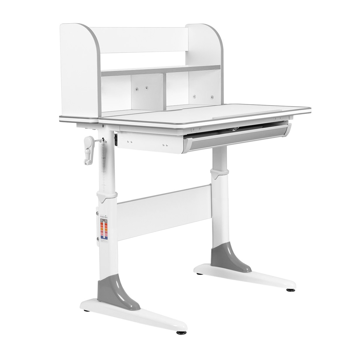 Комплект Anatomica Study-80 Lux парта + стул + надстройка + выдвижной ящик белый/серый с серым стулом Lux-02 Комплект Anatomica Study-80 Lux парта + стул + надстройка + выдвижной ящик белый/серый с серым стулом Lux-02