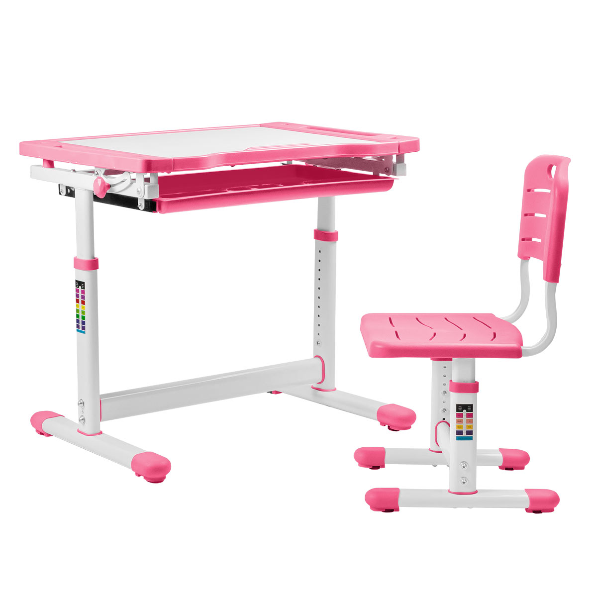 Комплект Kinderzen Arlekino парта + стул + выдвижной ящик + накладка на стол + подставка для книг розовый
