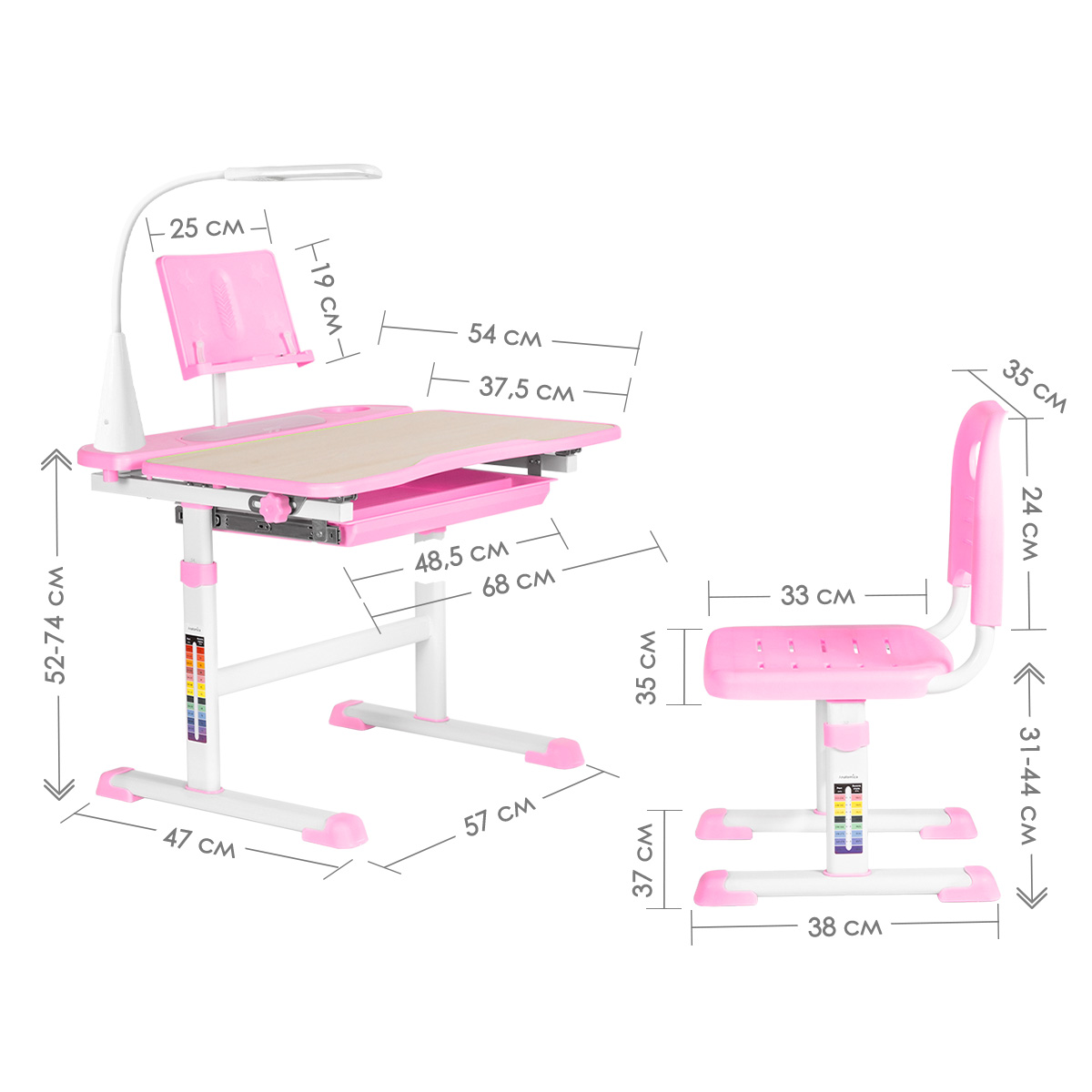 Комплект Anatomica Avgusta парта + стул + выдвижной ящик + светильник + подставка клен/розовый Комплект Anatomica Avgusta парта + стул + выдвижной ящик + светильник + подставка клен/розовый
