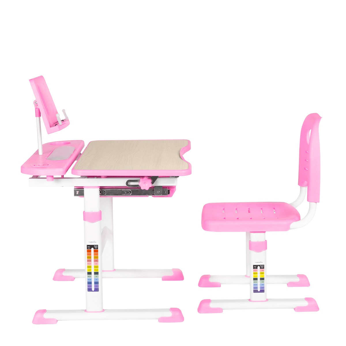 Комплект Anatomica Avgusta парта + стул + выдвижной ящик + подставка клен/розовый Комплект Anatomica Avgusta парта + стул + выдвижной ящик + подставка клен/розовый
