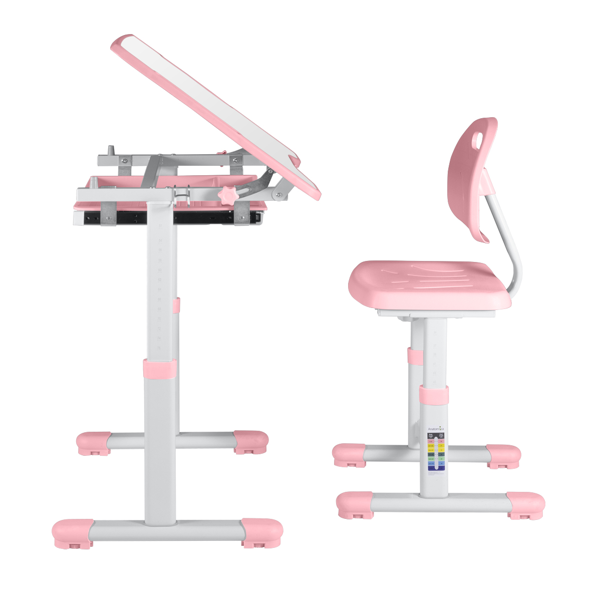 Комплект Anatomica Karina парта + стул + выдвижной ящик белый/светло-розовый Комплект Anatomica Karina парта + стул + выдвижной ящик белый/светло-розовый