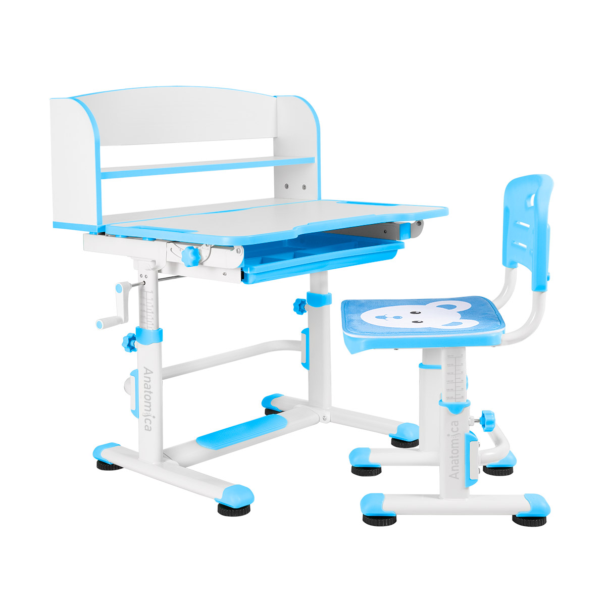 Комплект Anatomica Legare парта + стул + надстройка + выдвижной ящик белый/голубой Комплект Anatomica Legare парта + стул + надстройка + выдвижной ящик белый/голубой