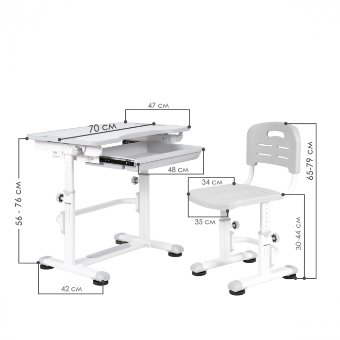 Характеристики Комплект Anatomica Punto парта + стул + выдвижной ящик