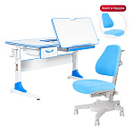 Комплект Anatomica Study-120 парта + кресло + органайзер + ящик белый/голубой с голубым креслом Armata