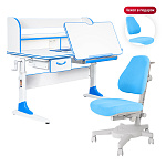 Комплект Anatomica Study-120 Lux парта + кресло + надстройка + органайзер + ящик белый/голубой с голубым креслом Armata