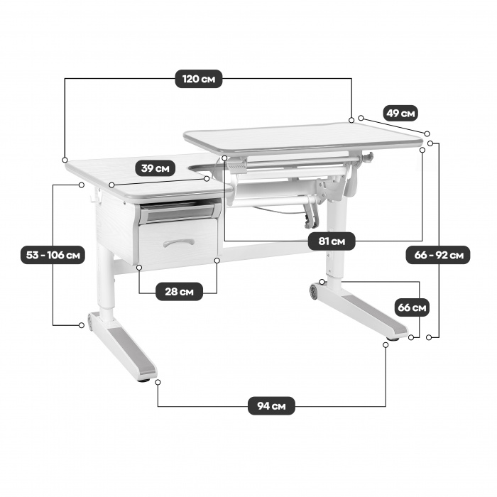 Характеристики Комплект Kinderzen Tronica Plus парта + стеллаж + подставка для книг