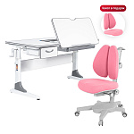 Комплект Anatomica Study-120 парта + кресло + органайзер + ящик белый/серый с розовым креслом Armata Duos