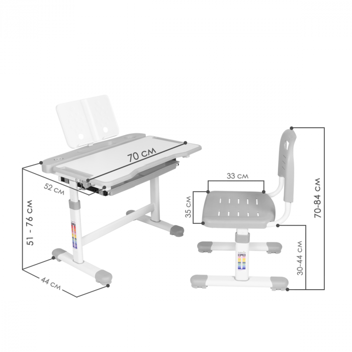 Характеристики Комплект Anatomica Vitera парта + стул + выдвижной ящик + подставка Характеристики Комплект Anatomica Vitera парта + стул + выдвижной ящик + подставка