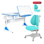 Комплект Anatomica Study-120 парта + кресло + органайзер + ящик белый/голубой с голубым креслом Armata Duos