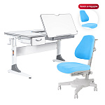 Комплект Anatomica Study-120 парта + кресло + органайзер + ящик белый/серый с голубым креслом Armata