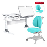 Комплект Anatomica Study-120 парта + кресло + органайзер + ящик белый/серый с голубым креслом Armata Duos